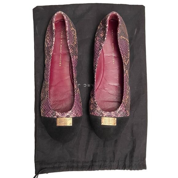 Marc by Marc Jacobs Flats size 10 Purple Snake Skin Leather Black Suede Toe - Picture 1 of 7